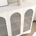 White Console Cabinet Sideboard with Arched Glass Doors Decorative Flamingo Art Vase in Bright Room