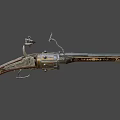 Antique Musket With Brass Fittings Wooden Stock Intricate Engravings And Vintage Design