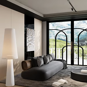 Modern living room sofa combination floor lamp bookcase 3d model