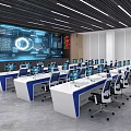 High Tech Modern Control Room Interior With Workstations And Monitors 3d model