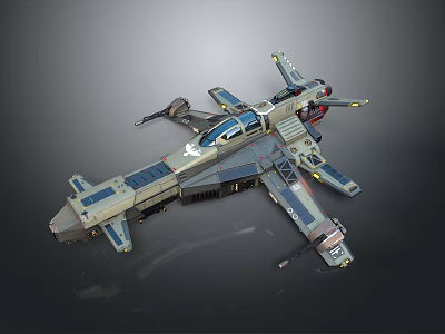 Sci Fi Spacecraft Model With Multiple Wings And Mechanical Weaponry Details 3d model