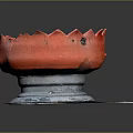 Charming Red Garden Decor Container With Petal Shaped Edge And Gray Base