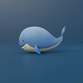 Cute Light Blue Whale Stuffed Doll with Cream Belly on Deep Blue Background Surface