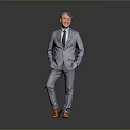 Man in Gray Suit With Tie Standing Hands in Pockets Orange Shoes