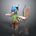 Cartoon Raccoon Game Character With Green Vest Brown Pants And Bow Arrows