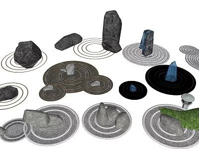 Japanese Zen Rock Garden Design With Raked Patterns Various Sized Stones And Grass 3d model