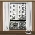 Elegant Beige And White Linen Curtains For Window With Wooden Floor And Outdoor View