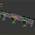 Professional Control Console Workstation with Multiple Monitors Three Chairs and Control Equipment