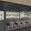 Modern Cafe With Glass Facade Interior Tables Chairs Open Layout And Lighting 3d model