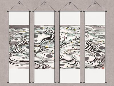 New Chinese Ink Painting Spindle Decorative Painting model