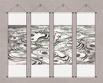 New Chinese Ink Painting Spindle Decorative Painting 3d model