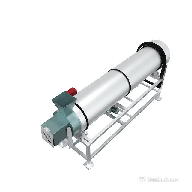 Stainless Steel Industrial Drum Machine With Motor And Support Frame For Material Processing 3d model 