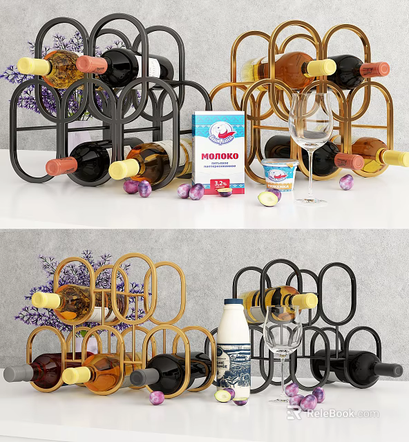 Modern Metal Wine Rack Design With Wine Bottles Glasses And Decorative Accents 3d model 