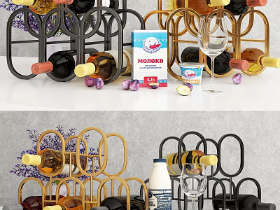 Modern Metal Wine Rack Design With Wine Bottles Glasses And Decorative Accents 3d model
