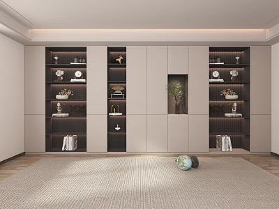 Modern Integrated Bookcase Design With Multiple Shelves Decorative Items Books And Potted Plant 3d model