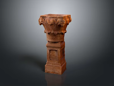 Scenic Historical Landscape Featuring Ancient Carved Stone Pillar With Intricate Decoration And Square Base Structure 3d model