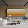 Modern Living Room Interior With White Sofa Metal Coffee Tables And Decorative Wall Artwork