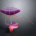Purple Hot Air Balloon With Net Structure Pink Basket And Streamer Decorations
