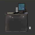 Practical Office Desk with Monitor Laptop Desk Lamp Open Book and Papers