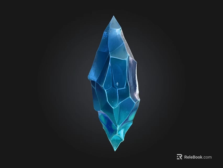 Blue Geometric Stone Crystal With Polished Transparent Surface On Black Background 3d model 