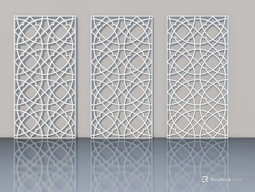 White Swing Doors With Intricate Carved Patterns And Modern Design 3d model
