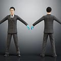 Man in Plaid Suit With Blue Gloves Front and Back Views on Gray Background