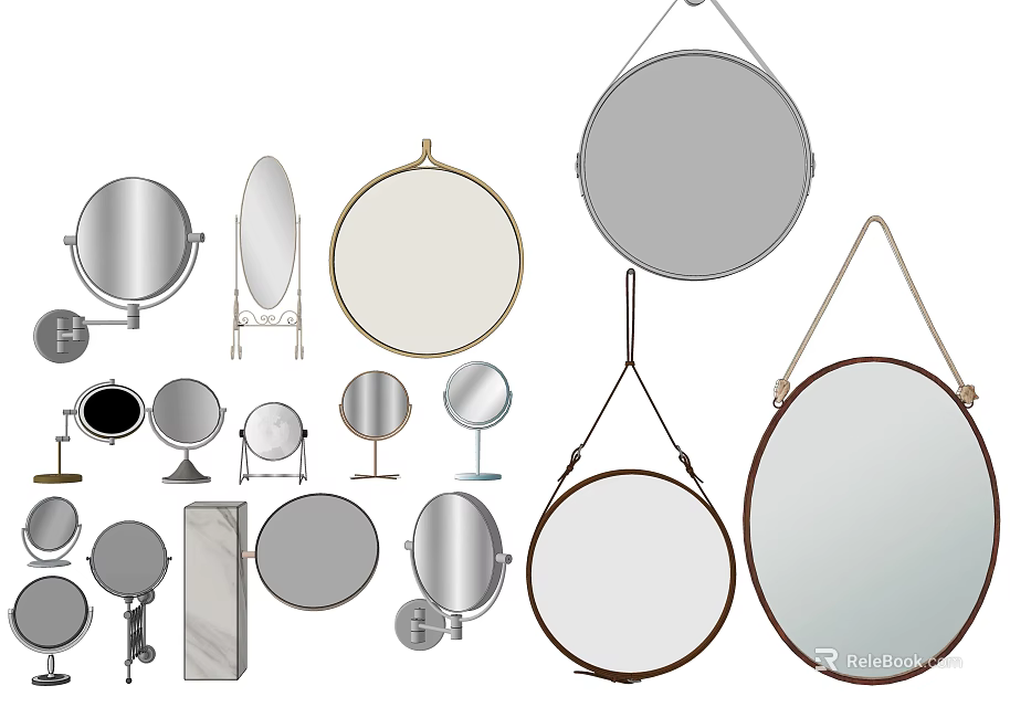 Various Shaped Mirrors with Hanging and Stand Designs for Home Decor 3d model