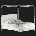 Modern Double Bed Design With Chrome Frame White Headboard And Light Bedding 3d model