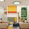 Bright Yellow Kindergarten Reception Area With Rainbow Decorations And Cartoon Elements 3d model