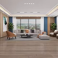 Modern Hotel Lobby With Sofa Coffee Table TV Marble Wall And Wooden Elements