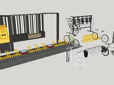Modern Bicycle Parking Facility With Multiple Bike Racks And Parked Bicycles 3d model