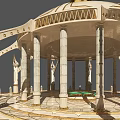 Ancient Themed 3D Architectural Models With Domed Pavilion And Tower Structure 3d model