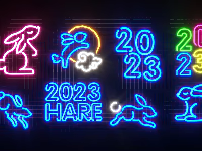 Neon Decorative Lights Featuring 2023 Hare Design And Colorful Rabbit Patterns 3d model