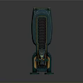 Futuristic Teal Water Vehicle With Yellow Accents And Streamlined Open Deck Design