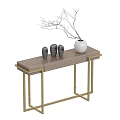 Modern Console Table Design With Gold Metal Legs White Top And Sculptures Vases