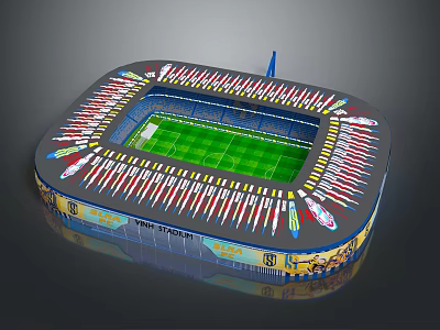 3D Football Stadium Model With Green Football Field And Red White Seats Design 3d model