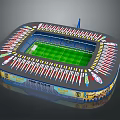 3D Football Stadium Model With Green Football Field And Red White Seats Design