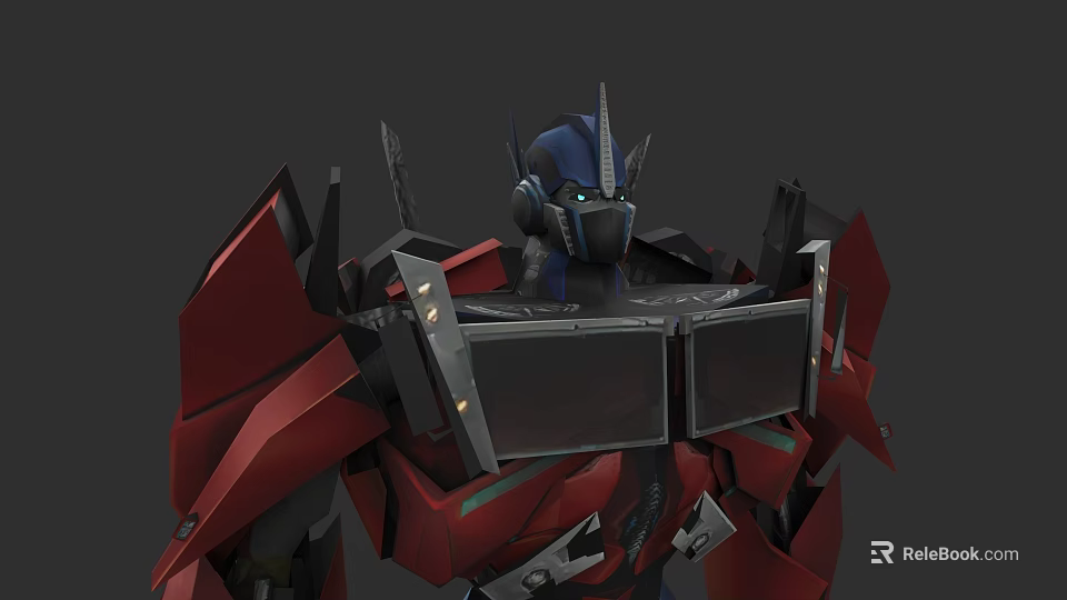 Game Movie Robot Character With Red Blue Armor And Sharp Horns Design 3d model 