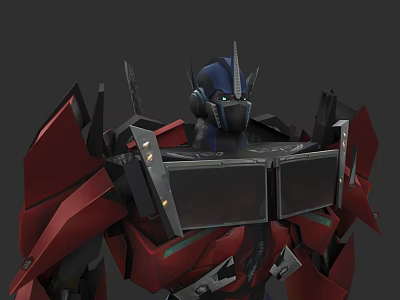 Game Movie Robot Character With Red Blue Armor And Sharp Horns Design 3d model