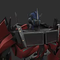 Game Movie Robot Character With Red Blue Armor And Sharp Horns Design