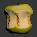 Juicy Bitten Green Apple With Visible Core On Dark Background