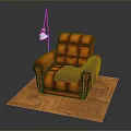 Modern Orange Leather Single Sofa Interior With Plaid Blanket On Wooden Floor