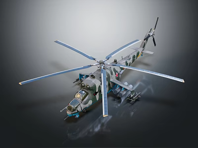 Camouflage Painted Military Helicopter With Rotors Weaponry And Design Details 3d model