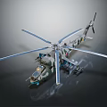 Camouflage Painted Military Helicopter With Rotors Weaponry And Design Details