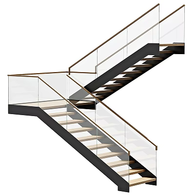 Modern Staircase Design With Glass Railings Metal Frame And Wooden Steps For Interior Spaces 3d model