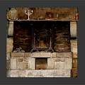 Traditional Stone Fireplace with Decorative Candlestick Ornaments on Mantel and Burning Fire