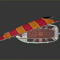 Decorative Sailboat with Orange and Red Striped Sail and Reflection
