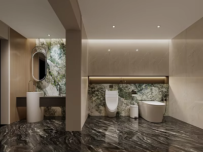 Luxurious Modern Bathroom Interior Design With Natural Marble Decor And Premium Smart Sanitary Fixtures 3d model