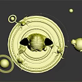 3D Sci Fi Female Character Holding Gun With Colorful Floating Planets And Orbs