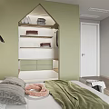 Kids Room with Rocket Moon Wall Decor Twin Beds and Playful Elements